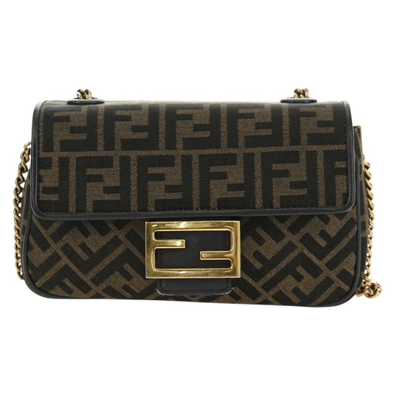【日本直送】FENDI Zucca帆布法國鏈條中單肩包 黑色棕色 正品 yk20400SAM-12