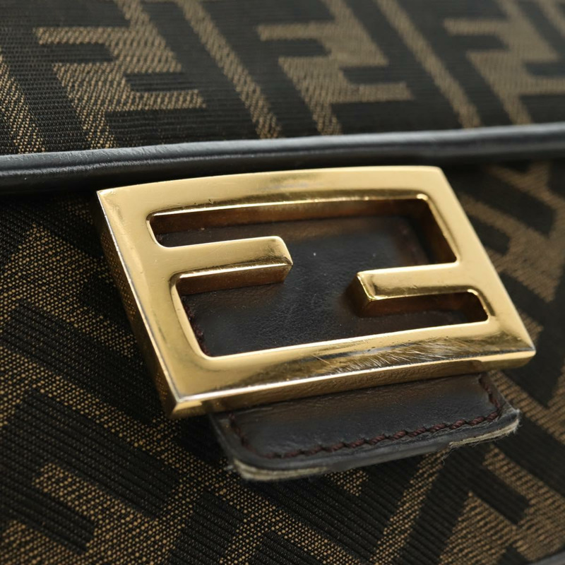 【日本直送】FENDI Zucca帆布法國鏈條中單肩包 黑色棕色 正品 yk20400SAM-18