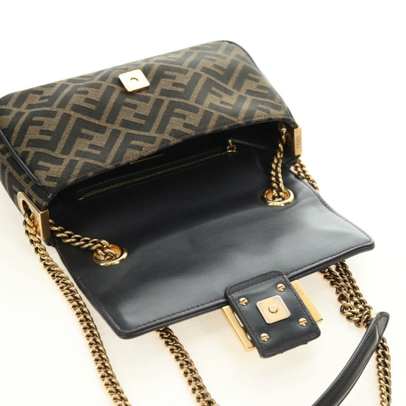 【日本直送】FENDI Zucca帆布法國鏈條中單肩包 黑色棕色 正品 yk20400SAM-19