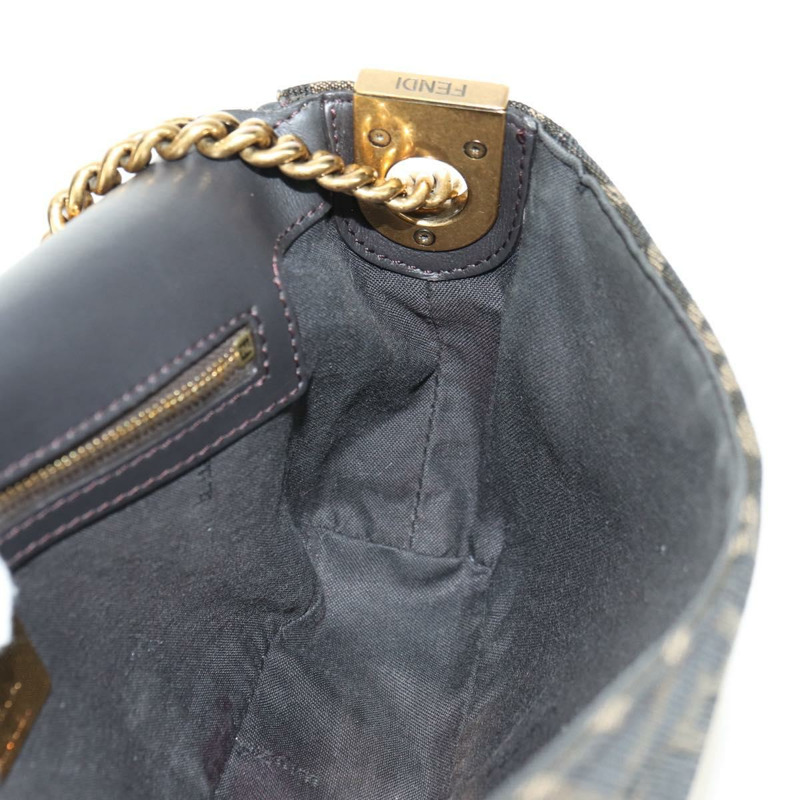 【日本直送】FENDI Zucca帆布法國鏈條中單肩包 黑色棕色 正品 yk20400SAM-21