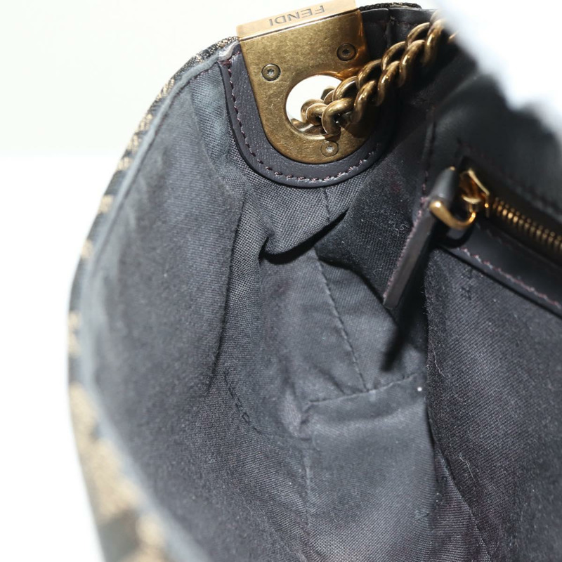 【日本直送】FENDI Zucca帆布法國鏈條中單肩包 黑色棕色 正品 yk20400SAM-22