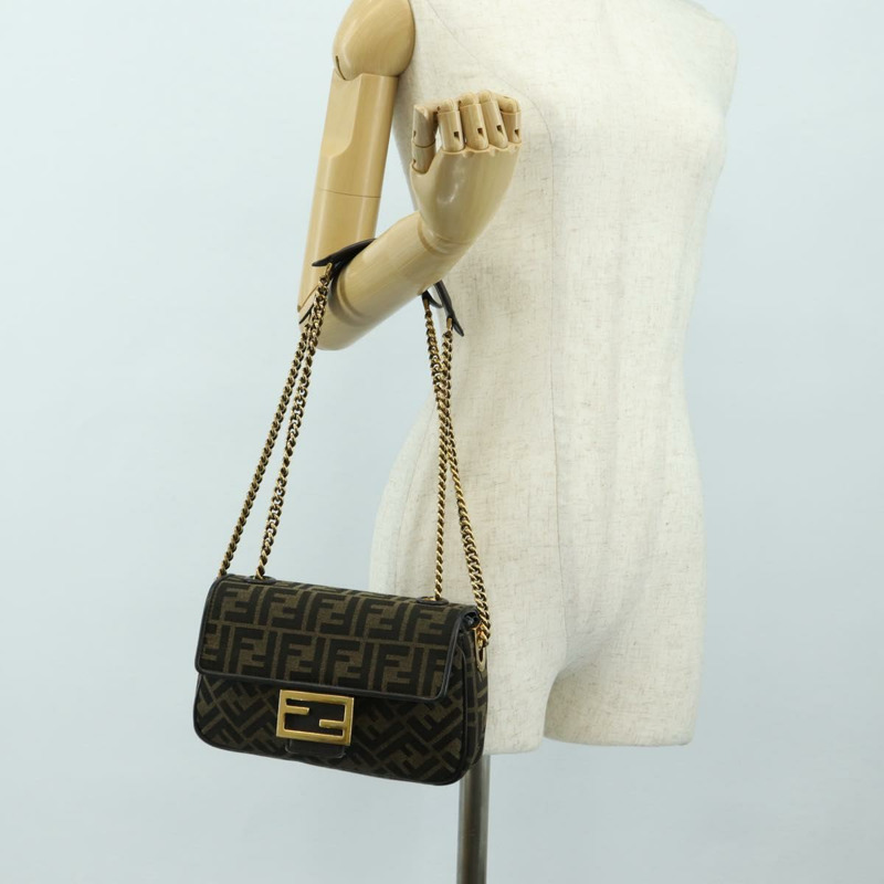 【日本直送】FENDI Zucca帆布法國鏈條中單肩包 黑色棕色 正品 yk20400SAM-25