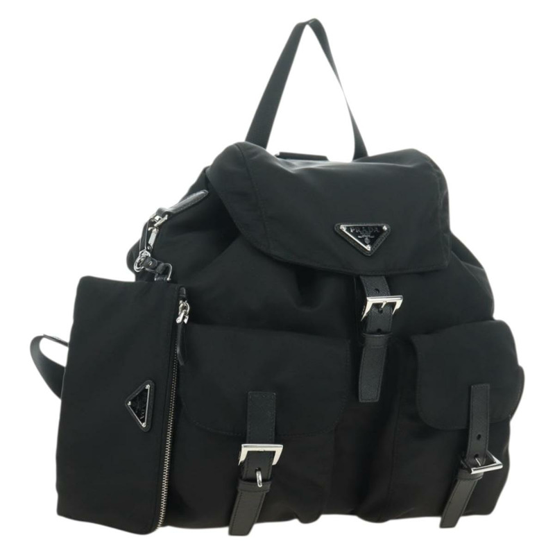 【日本直送】PRADA 尼龍雙肩包 黑色 銀色 1BZ811 正品 yk20393SAM-0