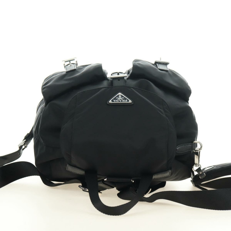 【日本直送】PRADA 尼龍雙肩包 黑色 銀色 1BZ811 正品 yk20393SAM-5