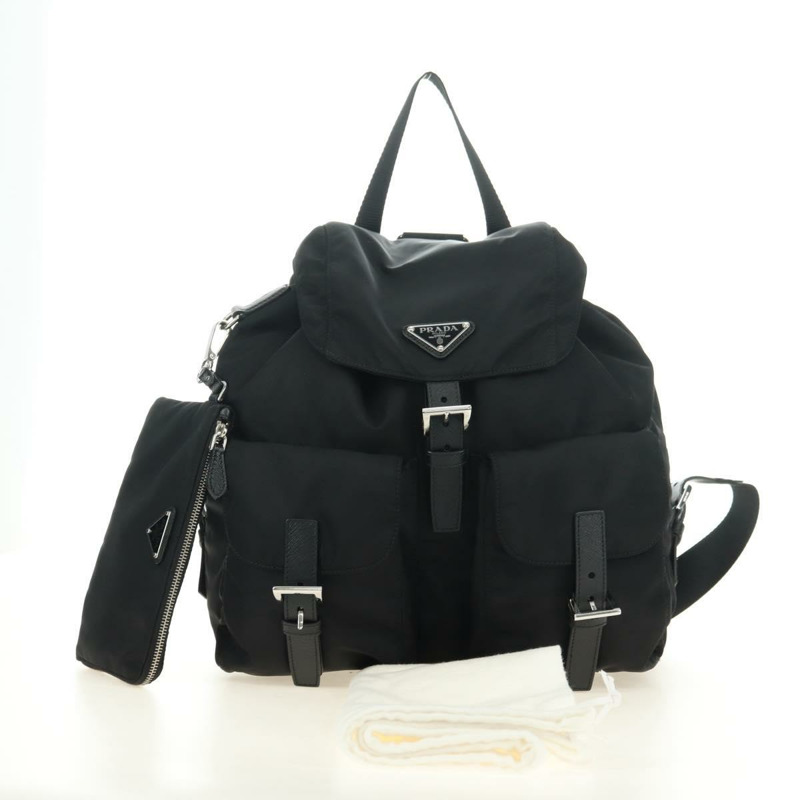 【日本直送】PRADA 尼龍雙肩包 黑色 銀色 1BZ811 正品 yk20393SAM-11
