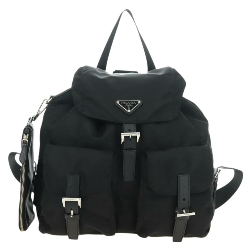 【日本直送】PRADA 尼龍雙肩包 黑色 銀色 1BZ811 正品 yk20393SAM-12