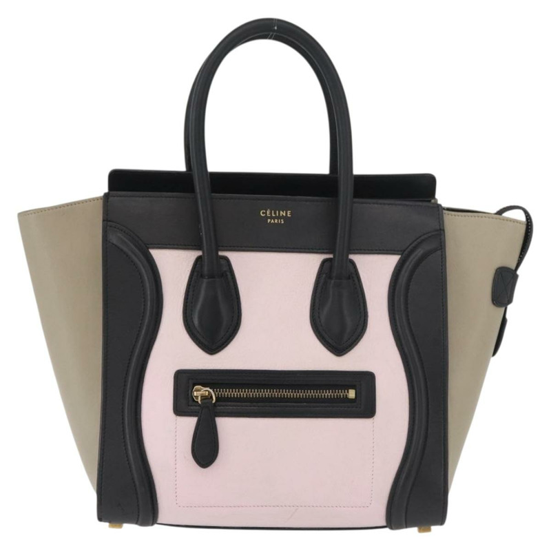 【日本直送】CELINE Luggage Mini Shopper 手提包 皮革 粉紅色 黑色 正品 am11689V-12