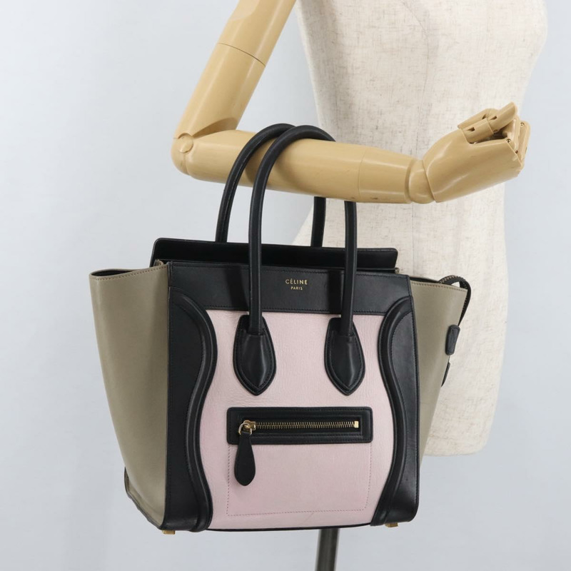 【日本直送】CELINE Luggage Mini Shopper 手提包 皮革 粉紅色 黑色 正品 am11689V-23