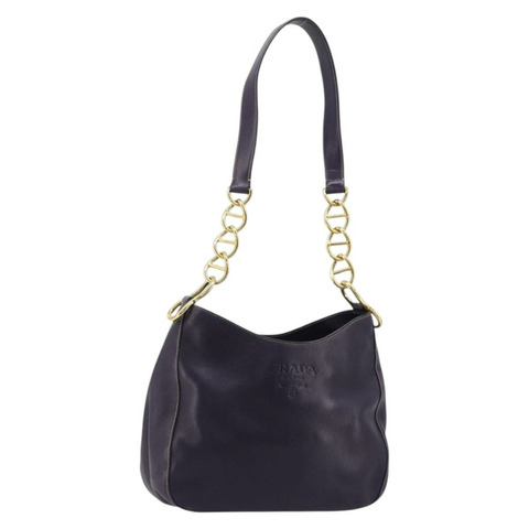 PRADA 鏈條單肩包 皮革 紫色 金色 正品 171280V