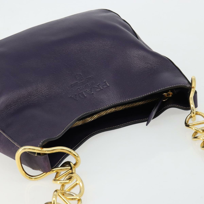 【日本直送】PRADA 鏈條單肩包 皮革 紫色 金色 正品 171280V-5
