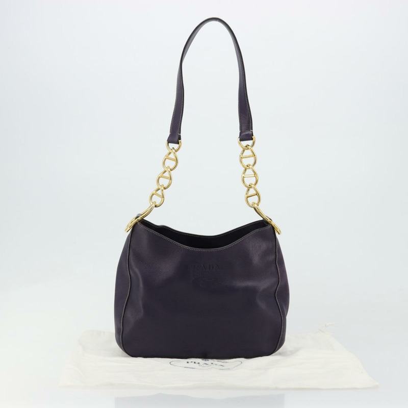 【日本直送】PRADA 鏈條單肩包 皮革 紫色 金色 正品 171280V-11