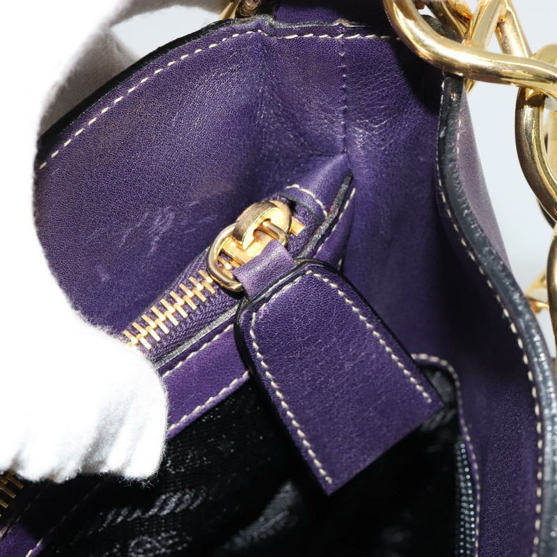 【日本直送】PRADA 鏈條單肩包 皮革 紫色 金色 正品 171280V-21