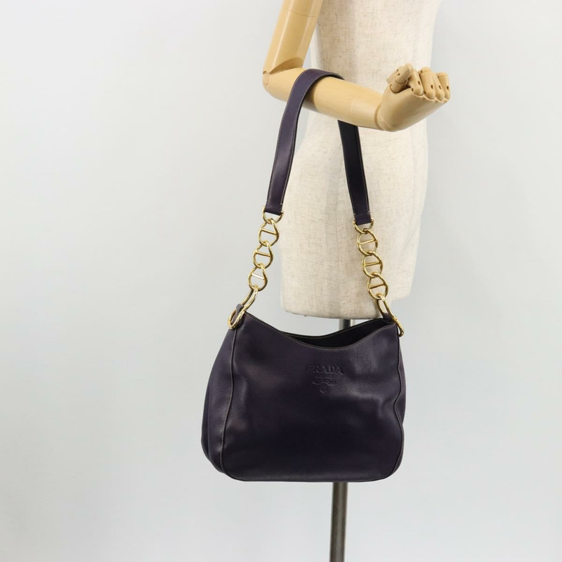 【日本直送】PRADA 鏈條單肩包 皮革 紫色 金色 正品 171280V-24