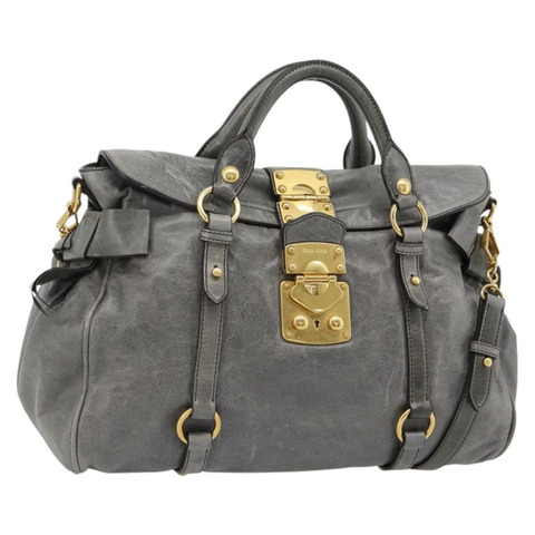 Miu Miu 手提包 皮革 兩用 灰色 金色 正品 182014SAM