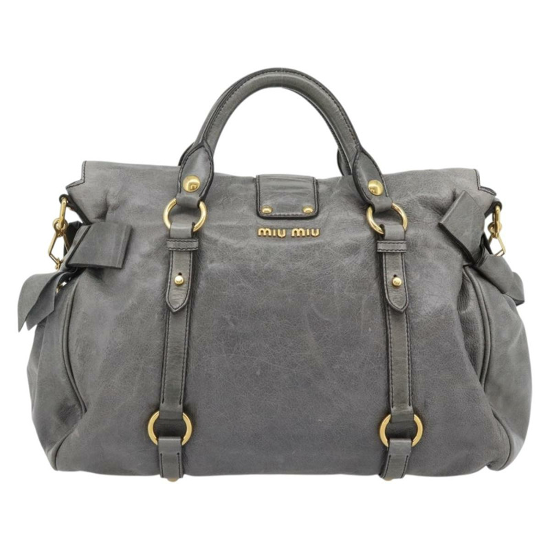 【日本直送】Miu Miu 手提包 皮革 兩用 灰色 金色 正品 182014SAM-1