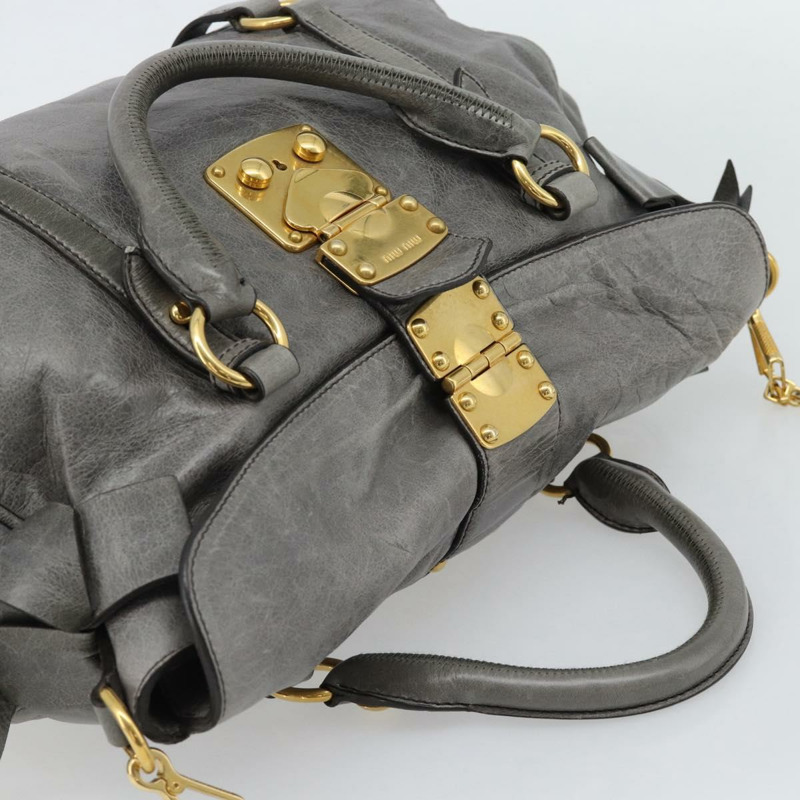 【日本直送】Miu Miu 手提包 皮革 兩用 灰色 金色 正品 182014SAM-5