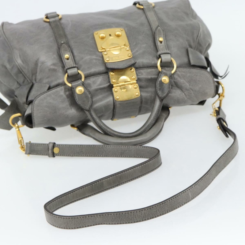 【日本直送】Miu Miu 手提包 皮革 兩用 灰色 金色 正品 182014SAM-7