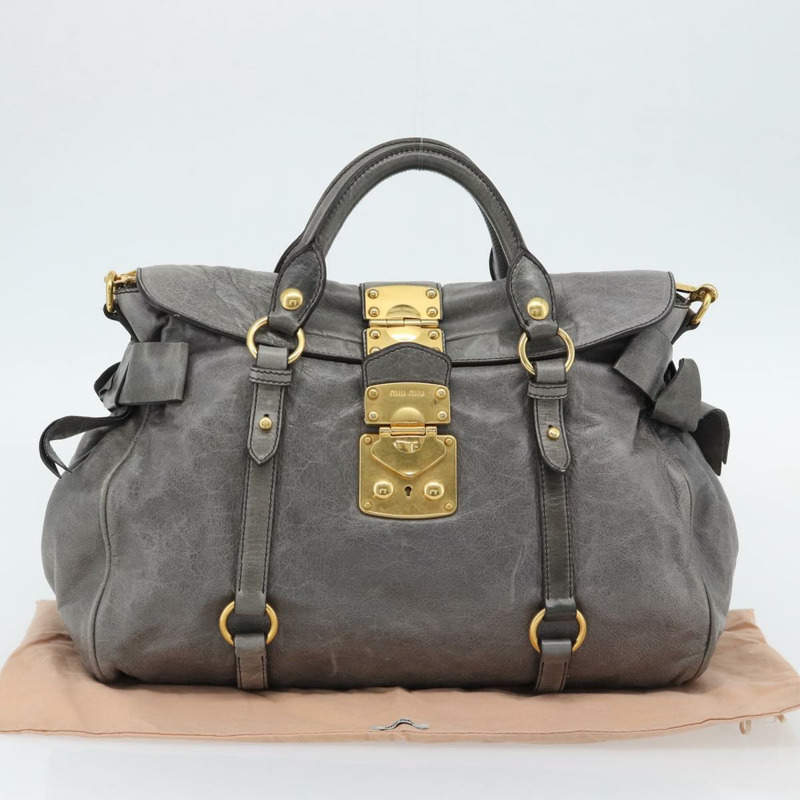 【日本直送】Miu Miu 手提包 皮革 兩用 灰色 金色 正品 182014SAM-11