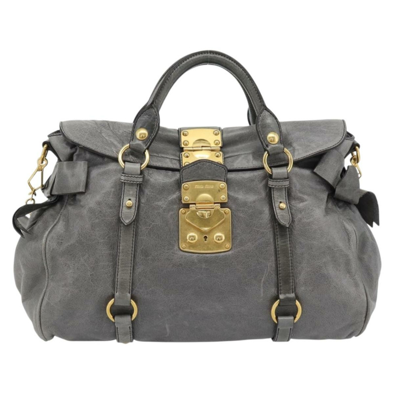 【日本直送】Miu Miu 手提包 皮革 兩用 灰色 金色 正品 182014SAM-12