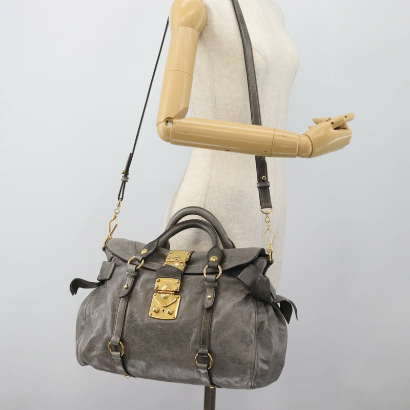 【日本直送】Miu Miu 手提包 皮革 兩用 灰色 金色 正品 182014SAM-28