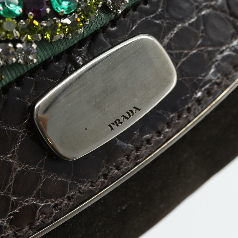 【日本直送】PRADA 肩背包,皮革材質,深棕色/銀色,正品編號 181835M-8