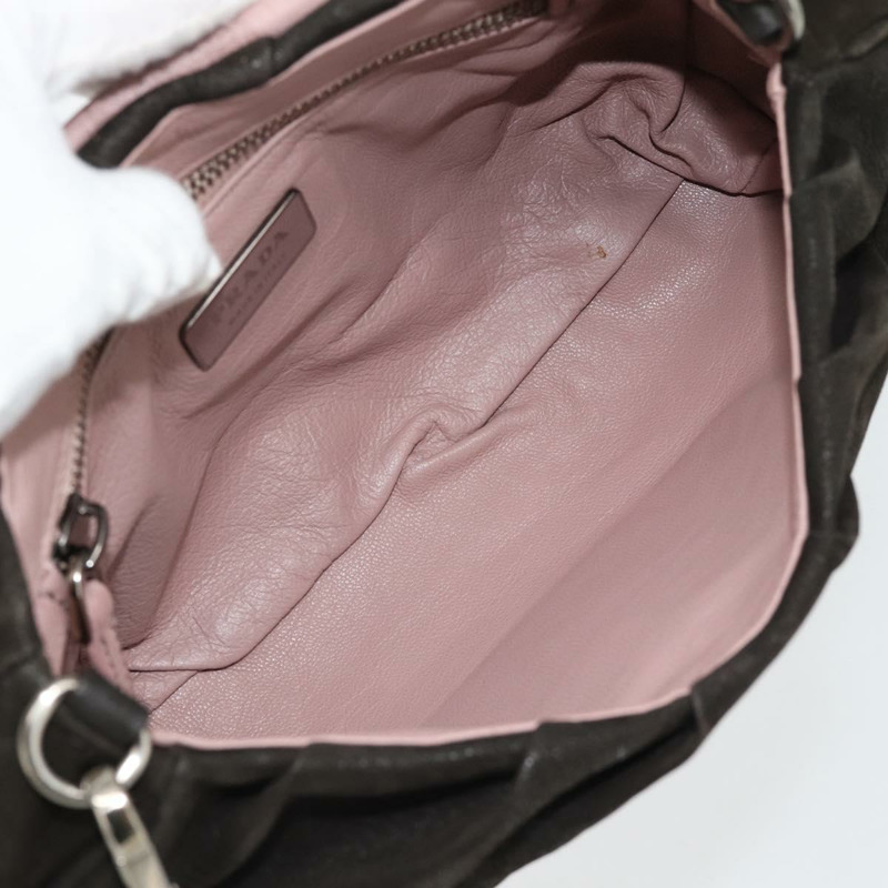【日本直送】PRADA 肩背包,皮革材質,深棕色/銀色,正品編號 181835M-9