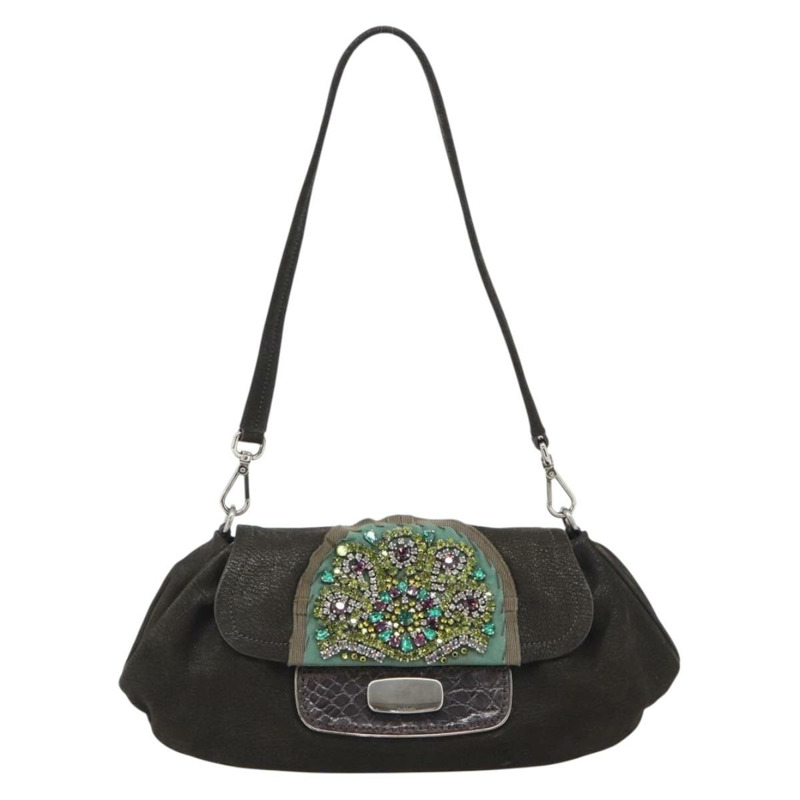 【日本直送】PRADA 肩背包,皮革材質,深棕色/銀色,正品編號 181835M-12