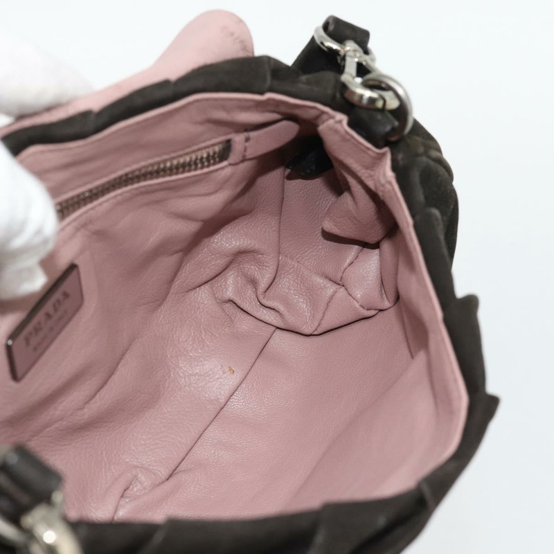 【日本直送】PRADA 肩背包,皮革材質,深棕色/銀色,正品編號 181835M-19