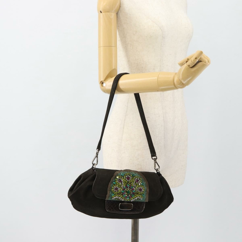 【日本直送】PRADA 肩背包,皮革材質,深棕色/銀色,正品編號 181835M-23