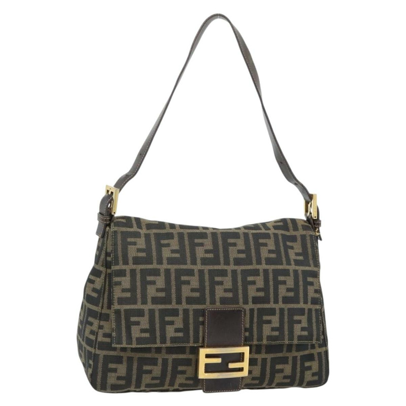 【日本直送】FENDI Zucca 帆布 Mamma Baguette 單肩包黑棕色正品 181871M-0