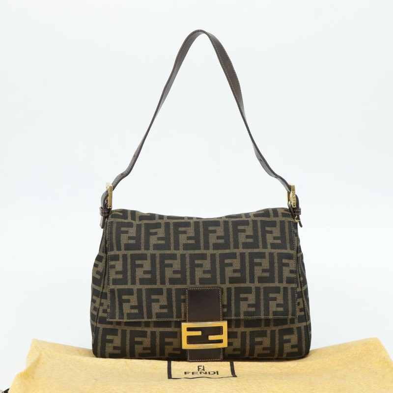 【日本直送】FENDI Zucca 帆布 Mamma Baguette 單肩包黑棕色正品 181871M-11