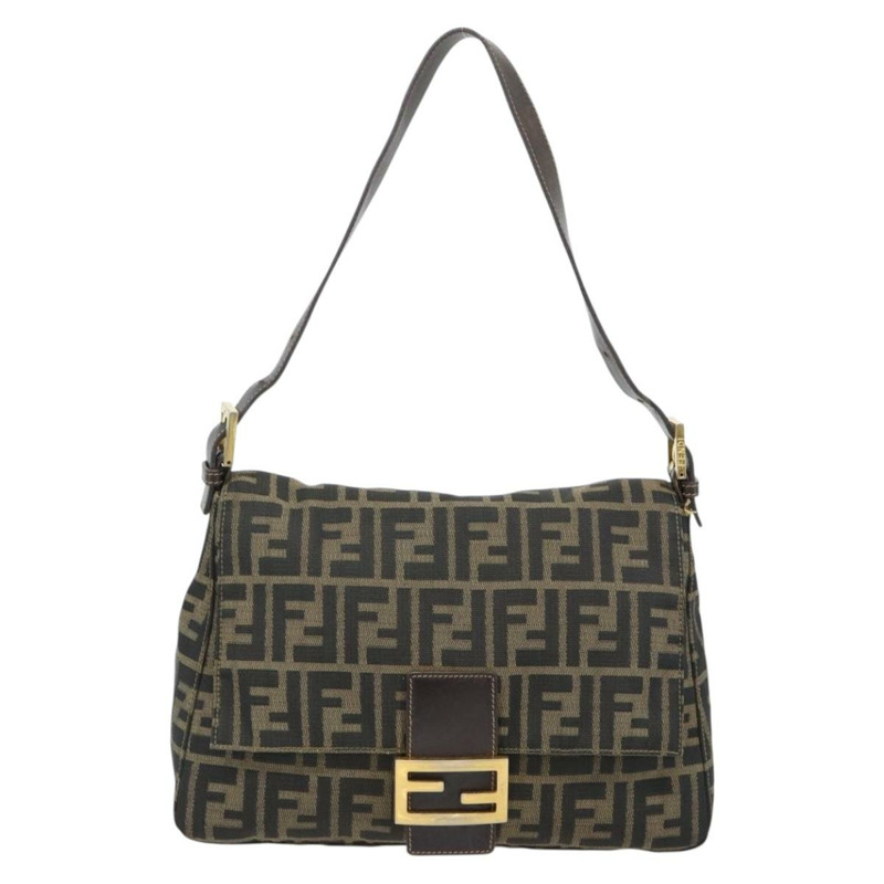 【日本直送】FENDI Zucca 帆布 Mamma Baguette 單肩包黑棕色正品 181871M-12