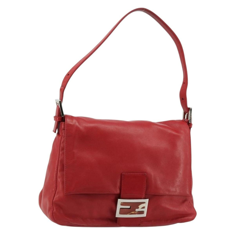 【日本直送】FENDI Mamma Baguette 單肩包，皮革材質，紅色/銀色，貨號 2373 26325，正品編號 181860M-0