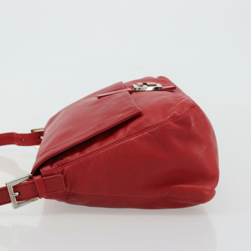【日本直送】FENDI Mamma Baguette 單肩包，皮革材質，紅色/銀色，貨號 2373 26325，正品編號 181860M-3