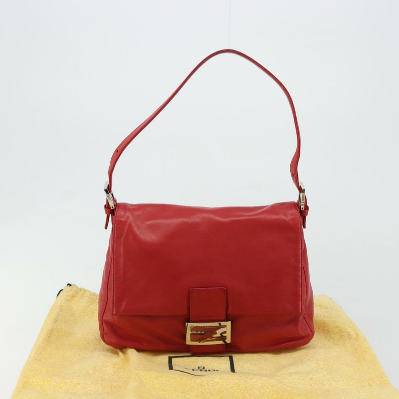 【日本直送】FENDI Mamma Baguette 單肩包，皮革材質，紅色/銀色，貨號 2373 26325，正品編號 181860M-11