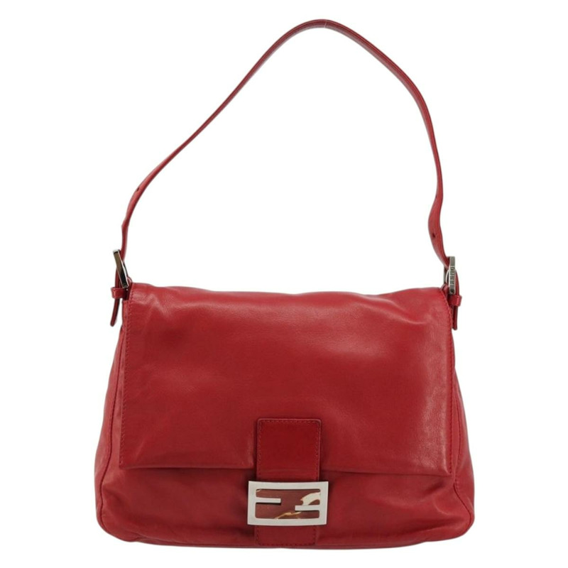 【日本直送】FENDI Mamma Baguette 單肩包，皮革材質，紅色/銀色，貨號 2373 26325，正品編號 181860M-12