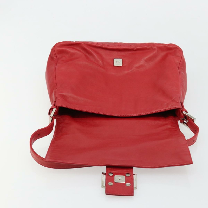 【日本直送】FENDI Mamma Baguette 單肩包，皮革材質，紅色/銀色，貨號 2373 26325，正品編號 181860M-19