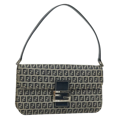 FENDI Zucchino帆布單肩包 海軍藍 銀色 正品 182201V