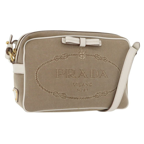 PRADA 提花肩包 米色 金色 正品 182221M