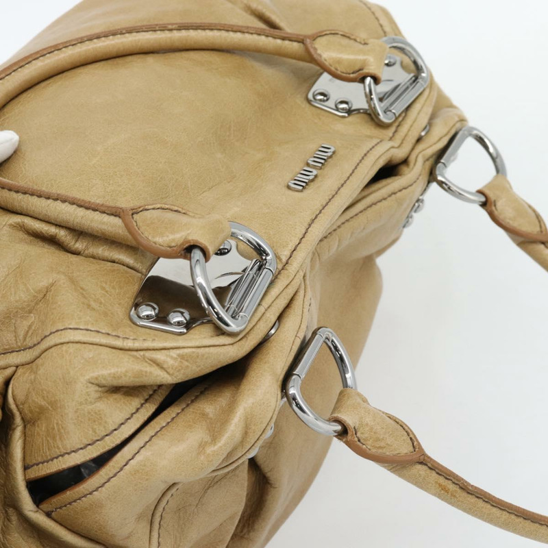 【日本直送】Miu Miu Vitter Lux 手提包皮革米色銀色正品 182126V-5