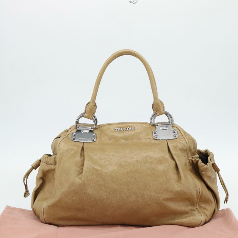 【日本直送】Miu Miu Vitter Lux 手提包皮革米色銀色正品 182126V-11