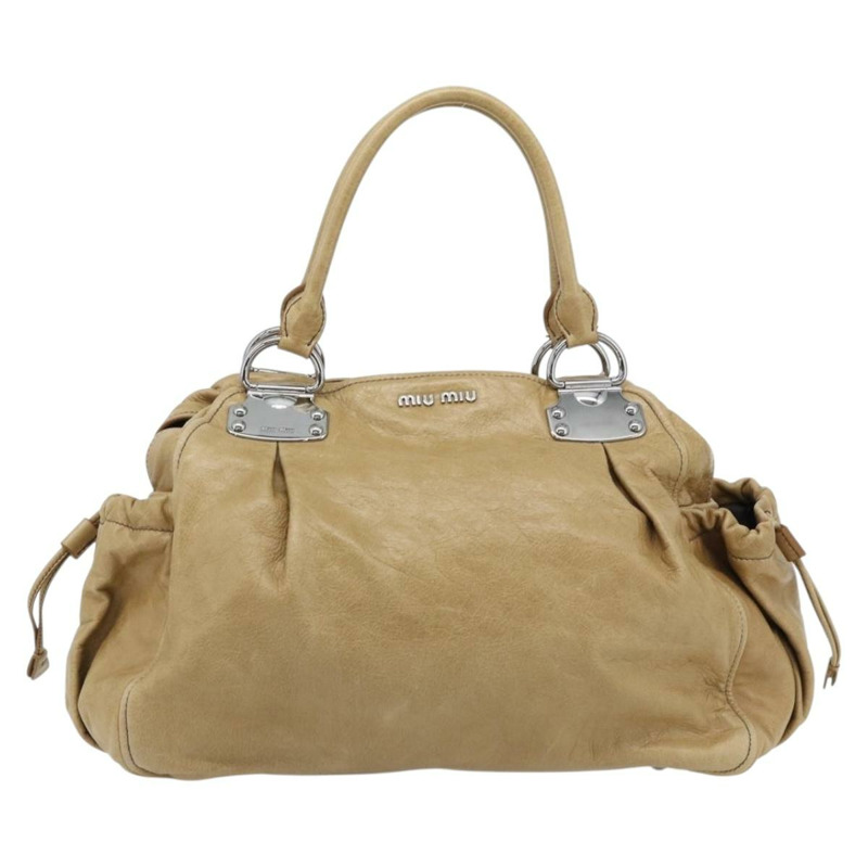 【日本直送】Miu Miu Vitter Lux 手提包皮革米色銀色正品 182126V-12