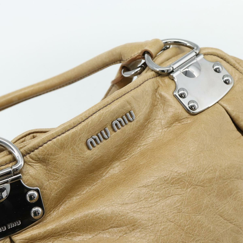 【日本直送】Miu Miu Vitter Lux 手提包皮革米色銀色正品 182126V-16