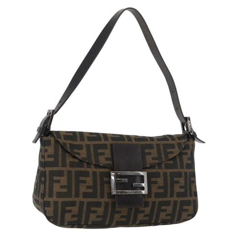 FENDI Zucca帆布Mamma Baguette單肩包 黑色棕色 正品 182801V