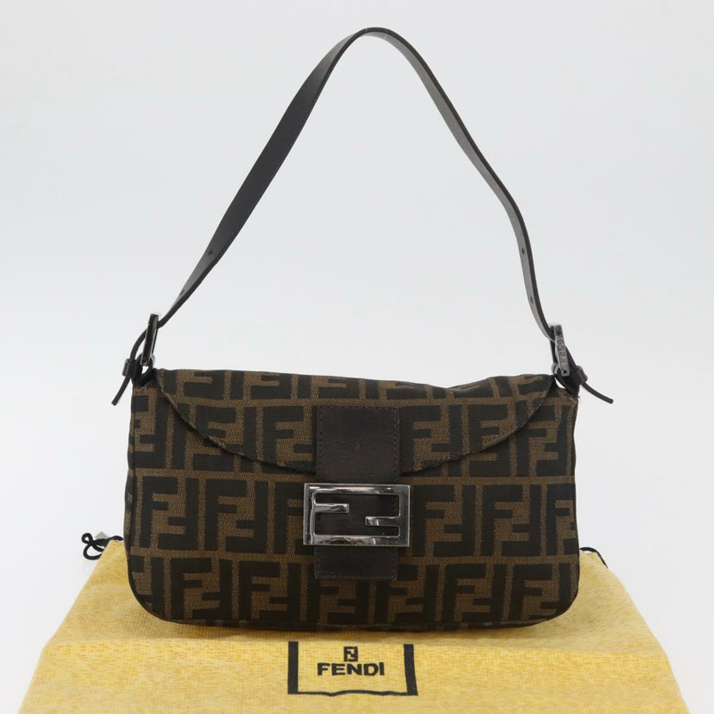 【日本直送】FENDI Zucca帆布Mamma Baguette單肩包 黑色棕色 正品 182801V-11