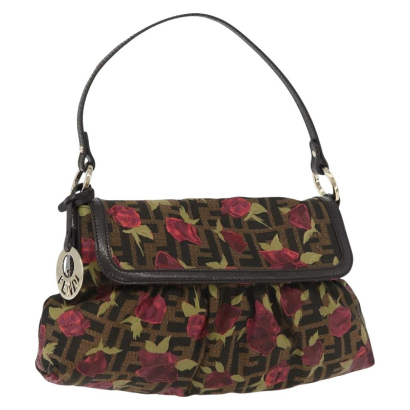【日本直送】FENDI Zucca帆布花卉Mamma Baguette包 黑色棕色 正品 yk20436SAV-0