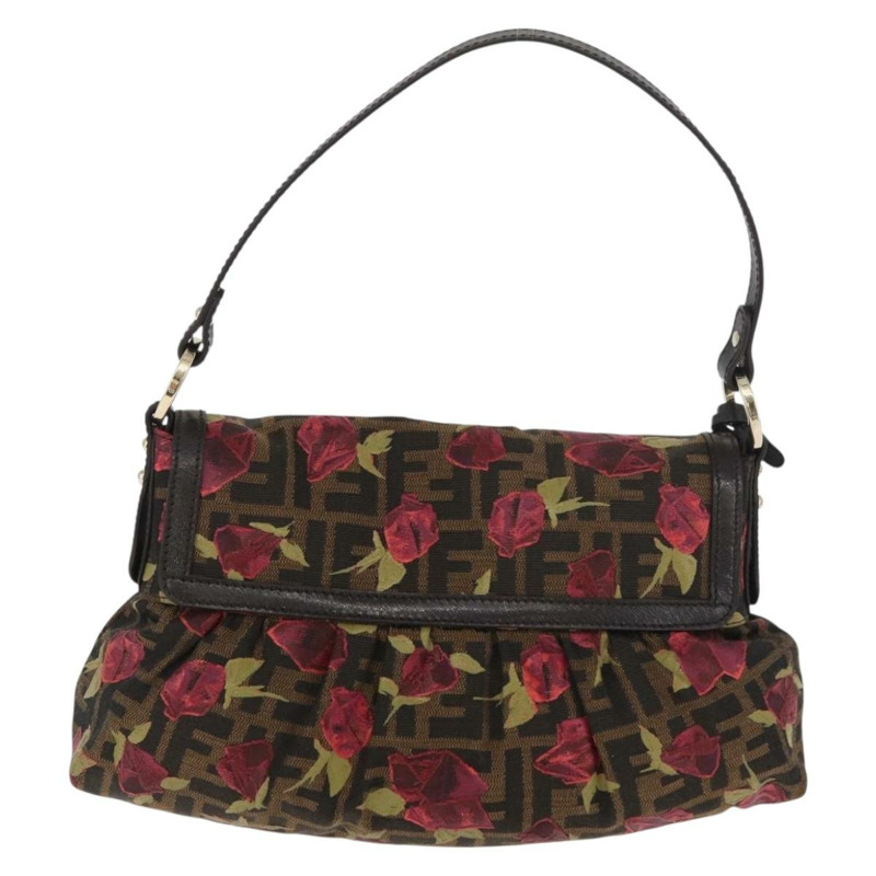 【日本直送】FENDI Zucca帆布花卉Mamma Baguette包 黑色棕色 正品 yk20436SAV-1