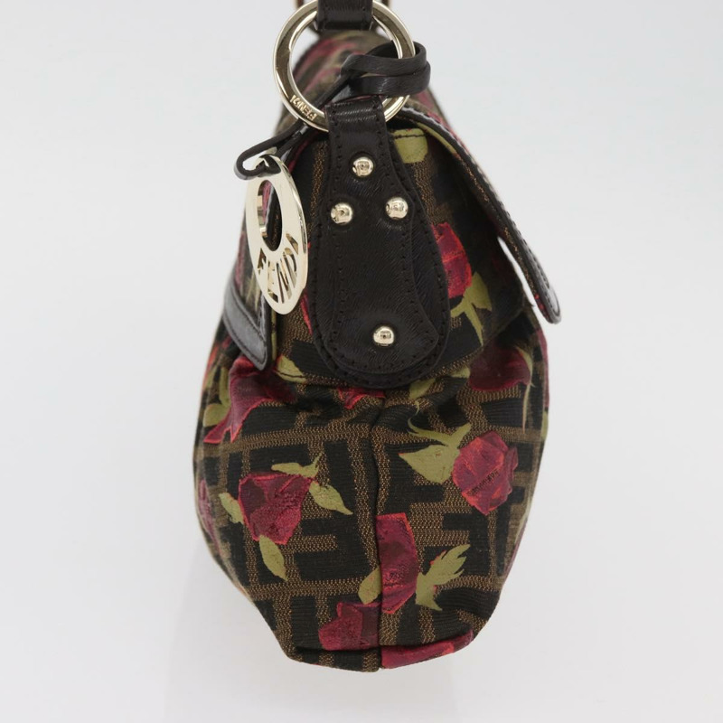 【日本直送】FENDI Zucca帆布花卉Mamma Baguette包 黑色棕色 正品 yk20436SAV-3