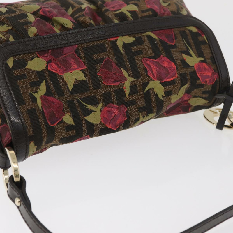 【日本直送】FENDI Zucca帆布花卉Mamma Baguette包 黑色棕色 正品 yk20436SAV-5