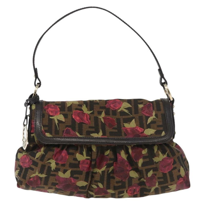 【日本直送】FENDI Zucca帆布花卉Mamma Baguette包 黑色棕色 正品 yk20436SAV-12